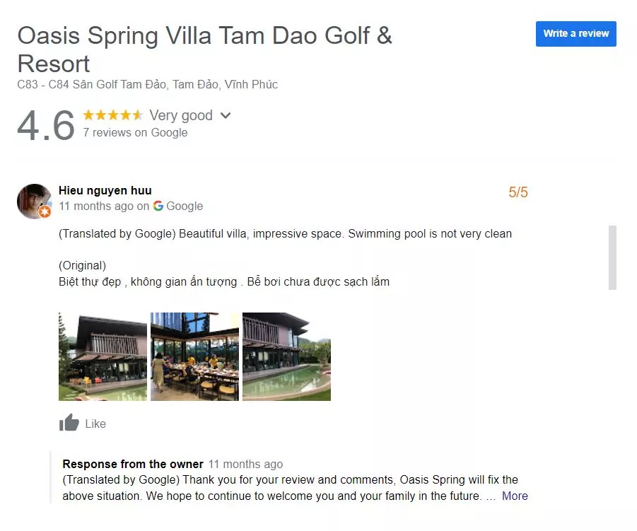 Đánh giá biệt thự sân golf Tam Đảo Spring Oasis Villa