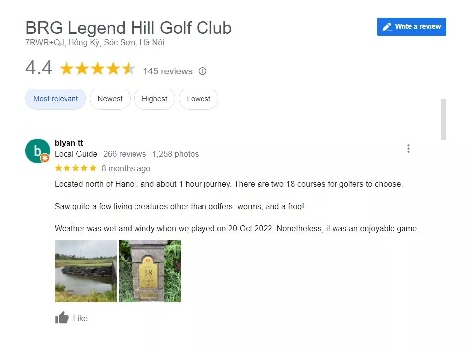 Đánh giá sân golf BRG Legend Hill Golf Resort