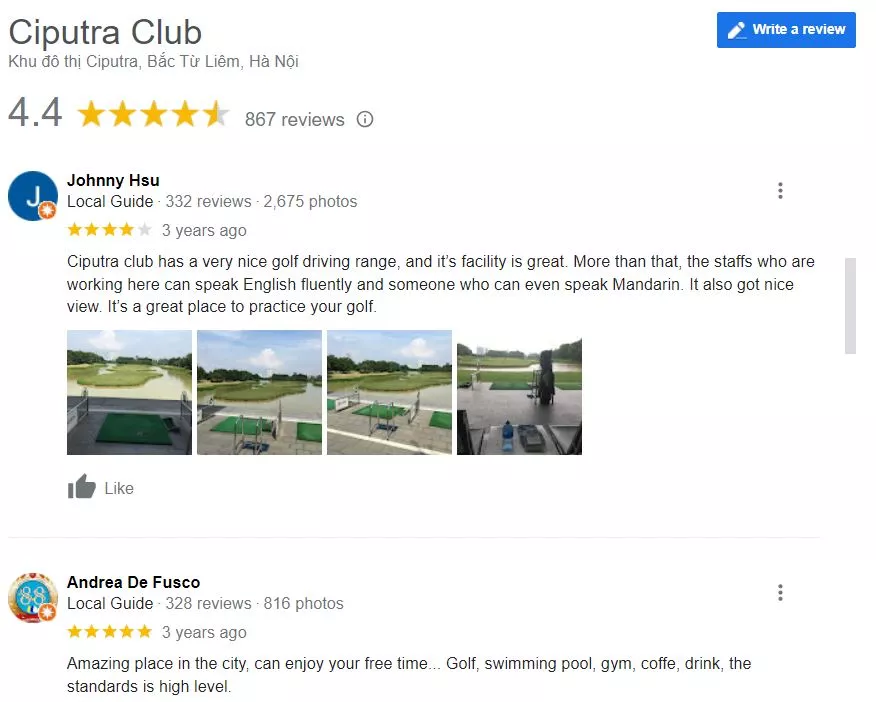 đánh giá sân golf Ciputra