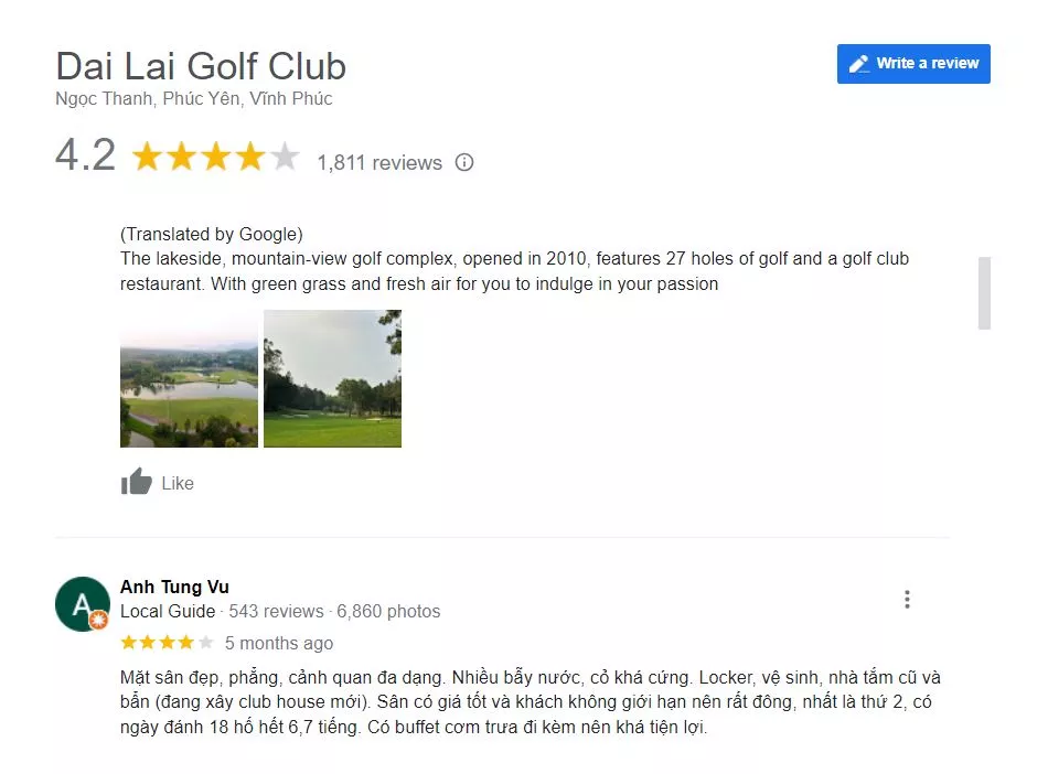 Đánh giá sân golf Đại Lải Star Golf Country Club