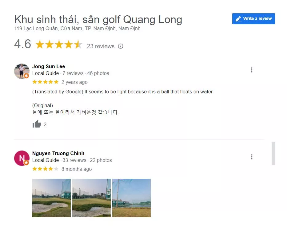Đánh giá sân tập golf Nam Định Quang Long