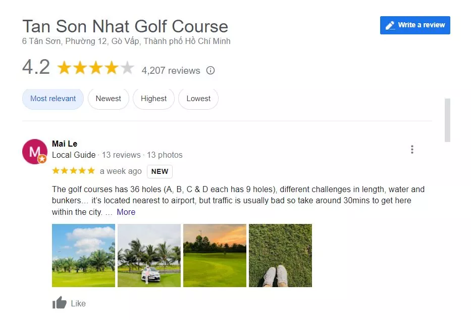 đánh giá sân golf tân sơn nhất